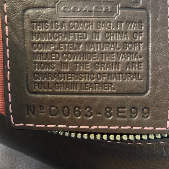 Coach Chelsea Brown Pebble Leather Shoulder Bag Purse Handbag w Pink Stitching - Picture 3 of 13